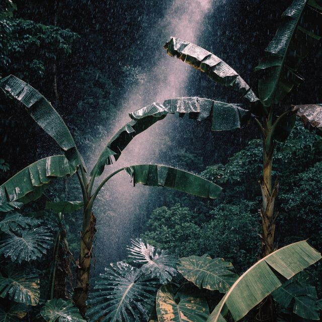 Banana trees in tropical mist